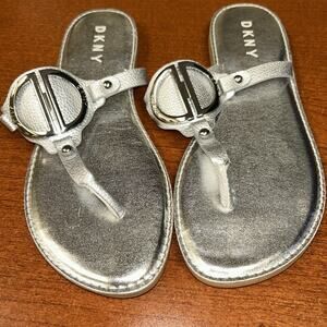 DKNY Silver Thong Sandals Size 6